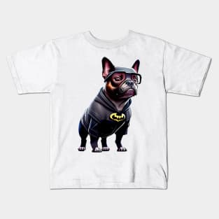 Super Frenchie: Black Superhero Suit Kids T-Shirt